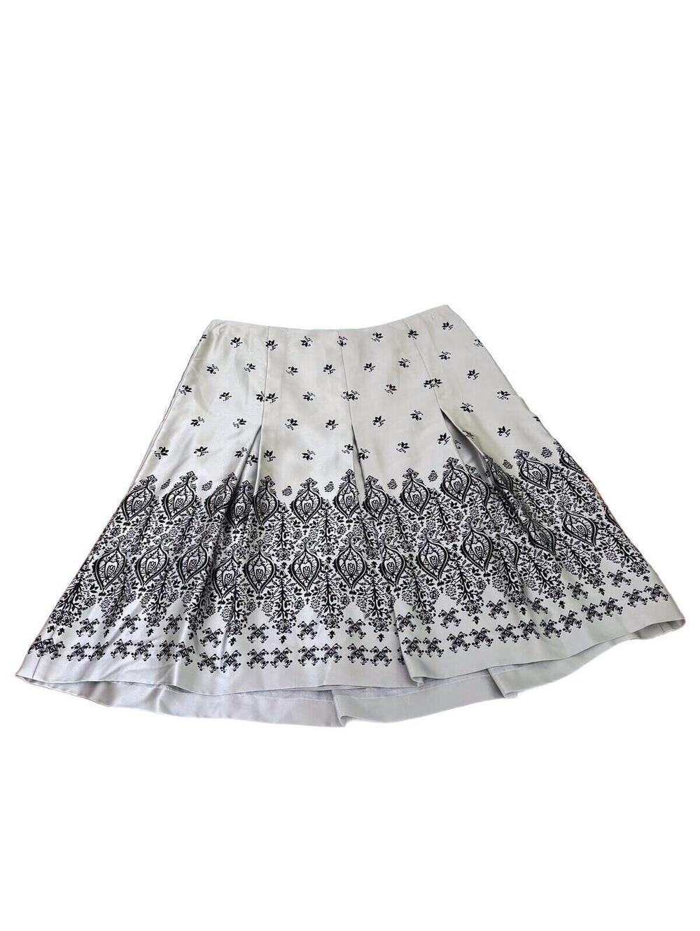 Y2K vintage cottagecore silver silk skirt paisley-style L